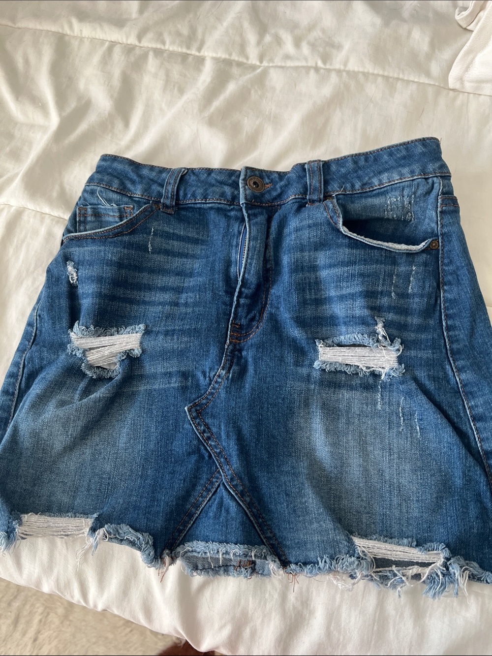 Wax Jean Blue Distressed Denim Mini Skirt